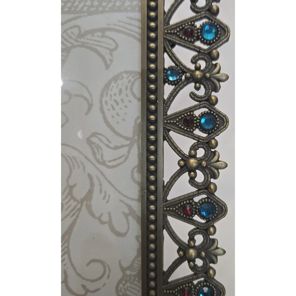 Jeweled/Rhinestone Gold Look Metal Picture Frame Holds 4X6 Photo Elsa L Inc